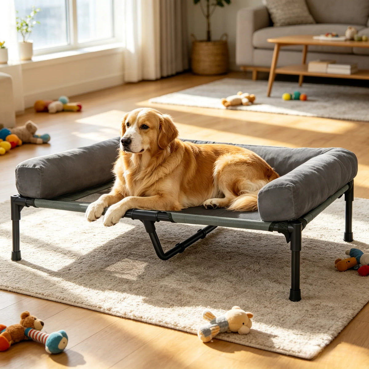 Bingopaw Elevated Cooling Dog Bed With Detachable Plush Bolster