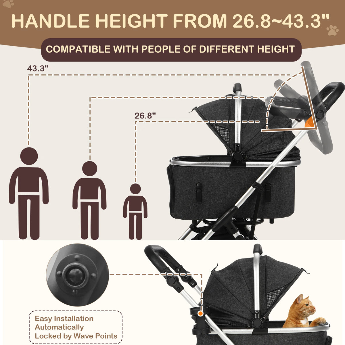 Lightweight Pet Stroller With Quick Fold Design And Detachable Carrier
