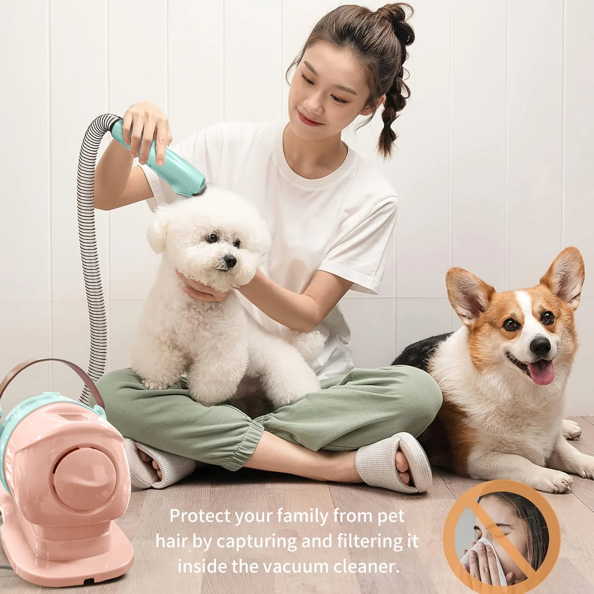 Pet Grooming Vacuum Kit With Powerful Suction Clipper