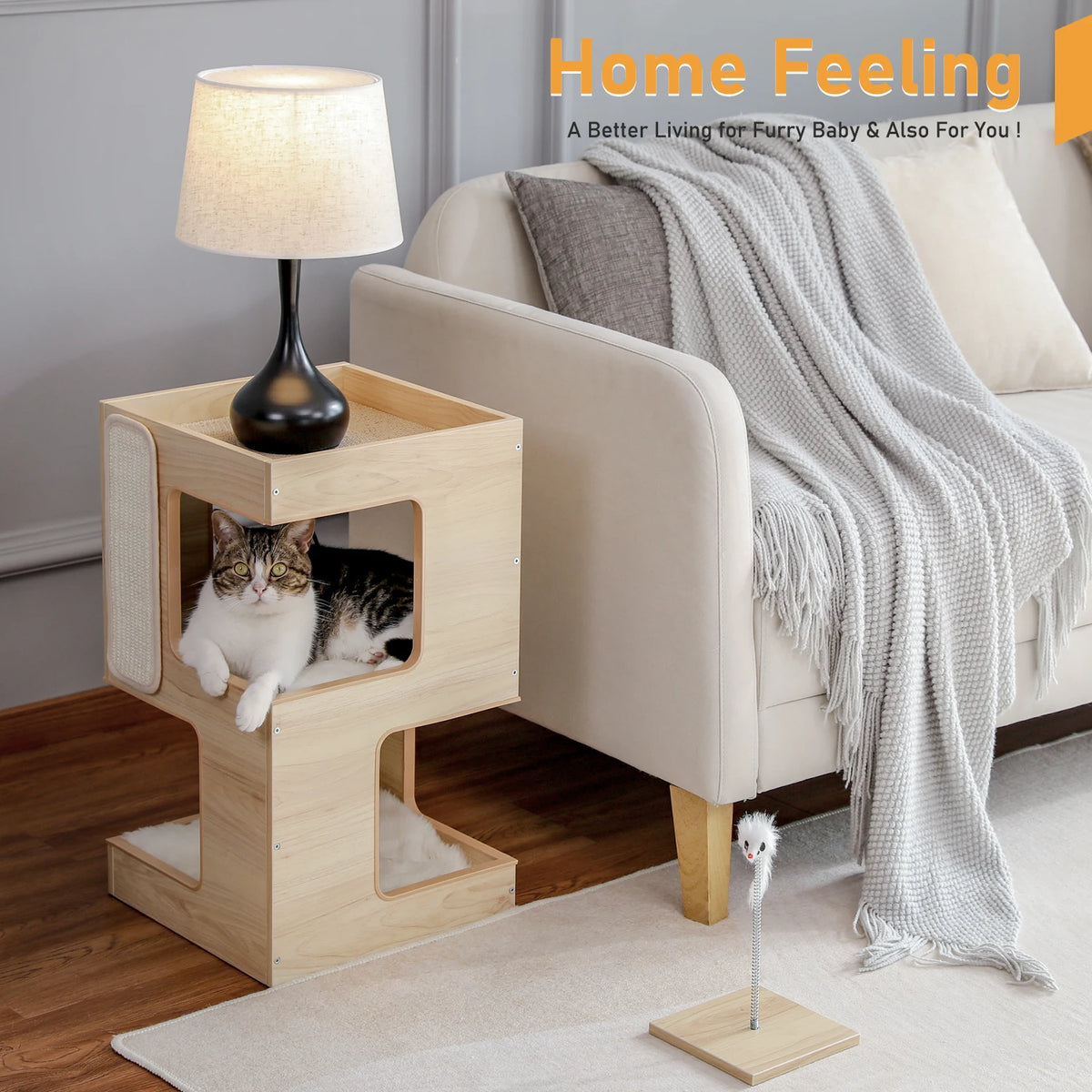 PAWZ Road Modern Wood Cat Condo Tower With Scratching Pad