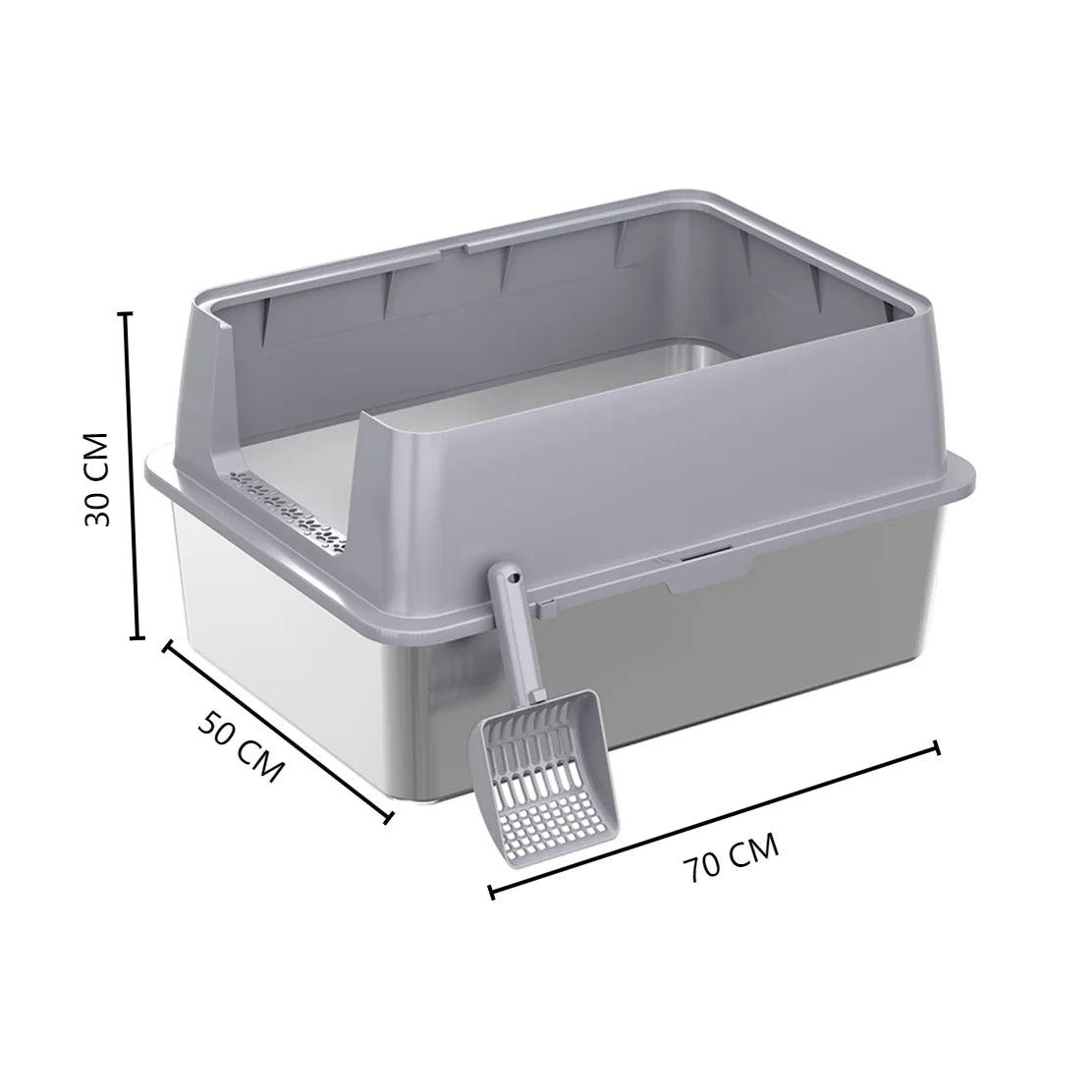 Extra Large XXL Stainless Steel Cat Litter Box with Lid, 26' L X 18' W X 12' H Metal Litter Box with High Sides for Big Cats