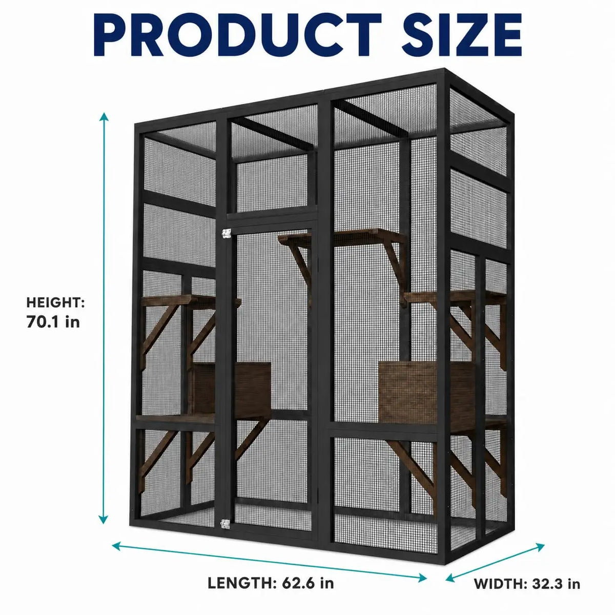 HiMiss Outdoor Wooden Catio Enclosure With Roof And Platforms