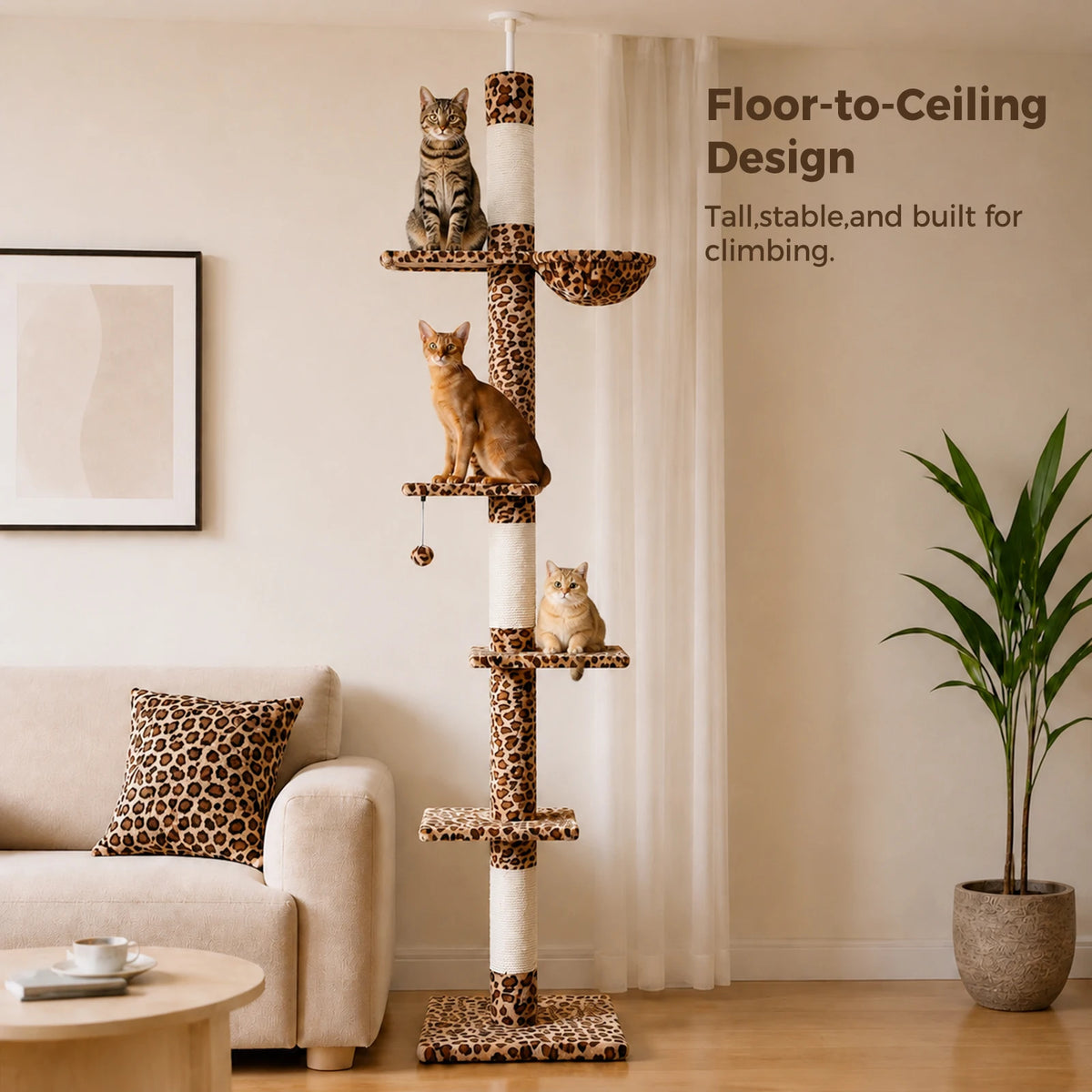 PAWZ Road Adjustable Floor To Ceiling Cat Tower With Hammock
