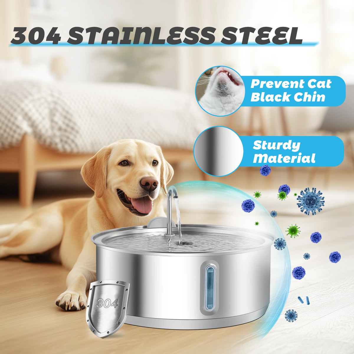Stainless Steel Automatic Pet Water Fountain With Filter For Cats