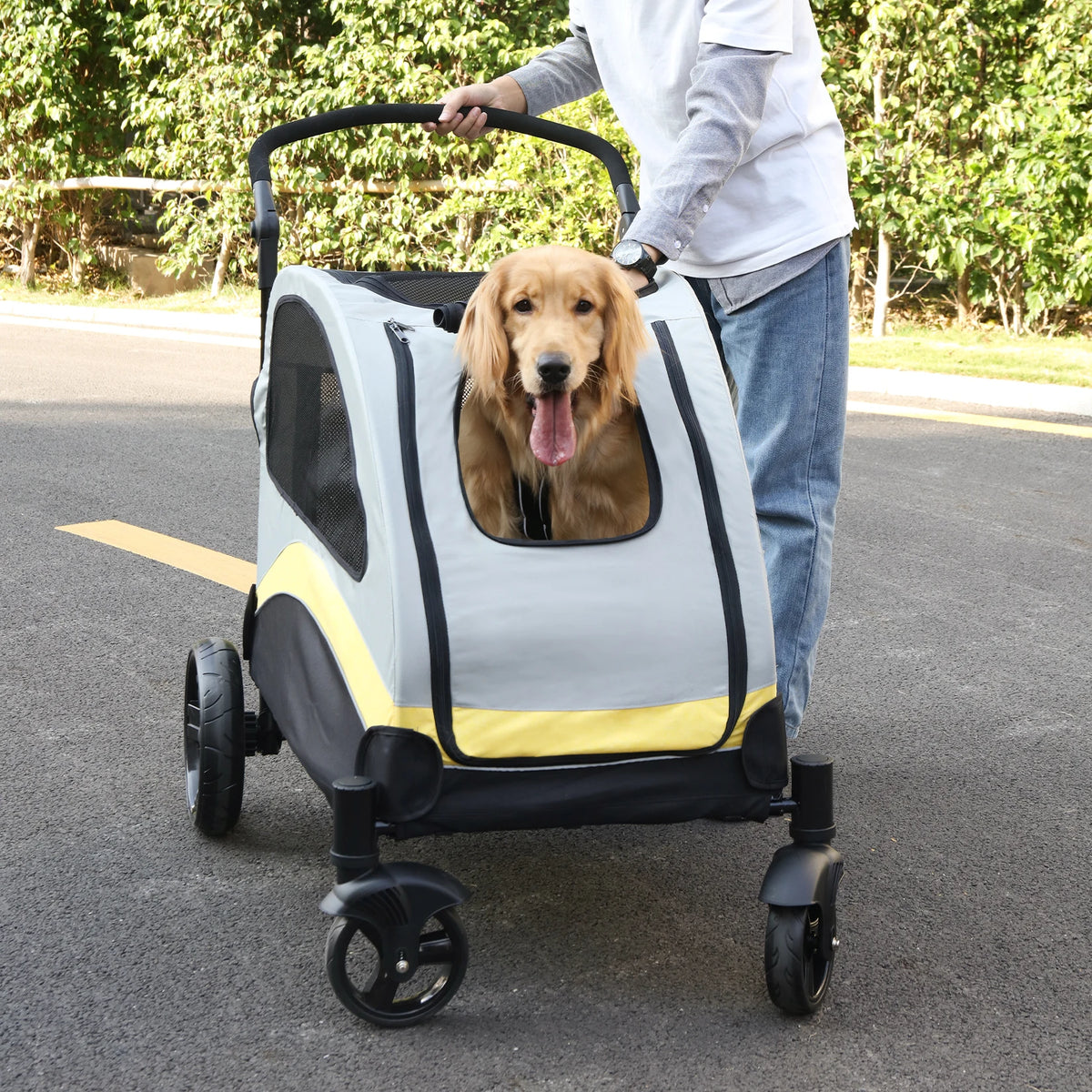 Portable Foldable Dog Stroller Breathable Four Wheel Pet Carrier