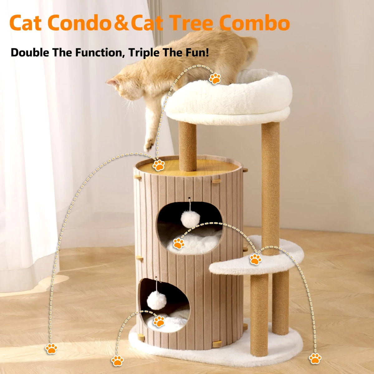 Modern Indoor Cat Tree Tower With Scratching Posts And Caves