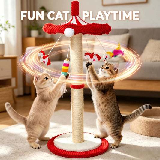 CWV Carousel Cat Scratching Tower With Rotating Interactive Toys