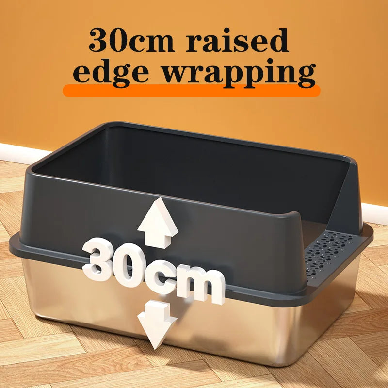 2PACK Stainless Steel Cat Litter Box with High Sides Lid, Extra Large XL Litter Box for Big Cats, Metal Kitty Litter Boxes