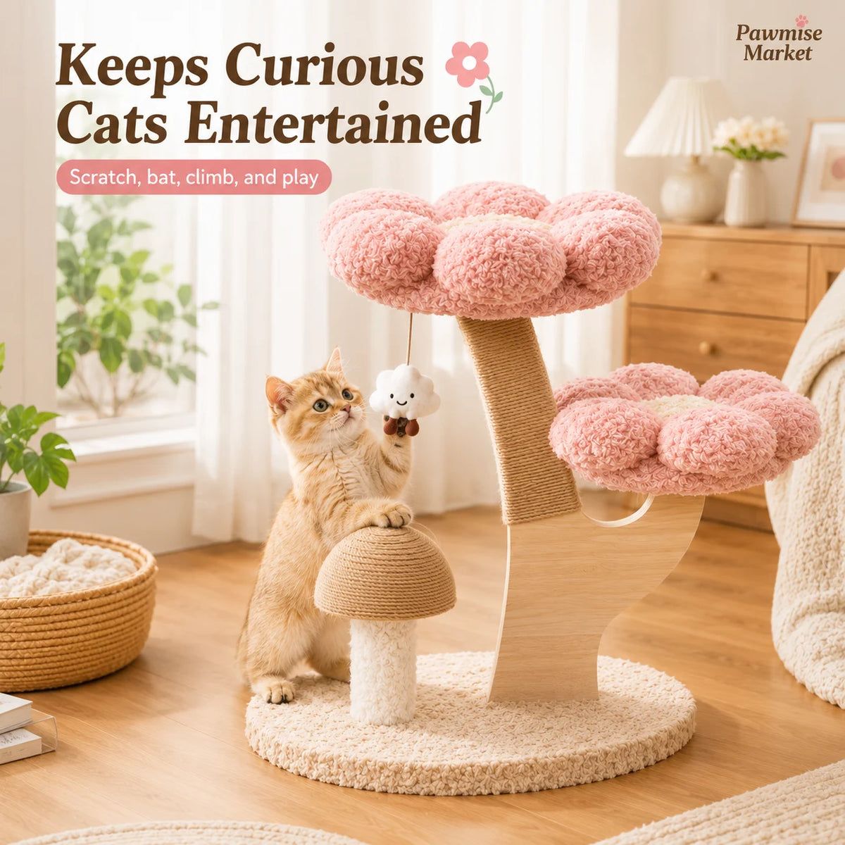 Indoor Plush Cat Tree With Sisal Scratching Post For Kittens