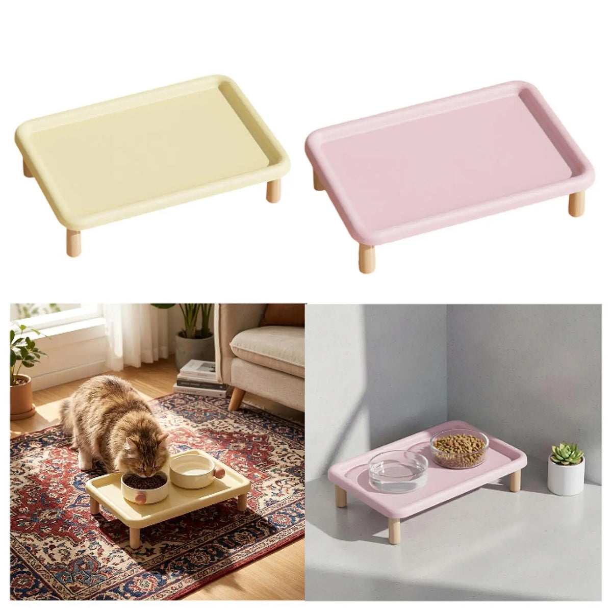 Raised Wooden Cat Food Bowl Stand For Cats And Dogs