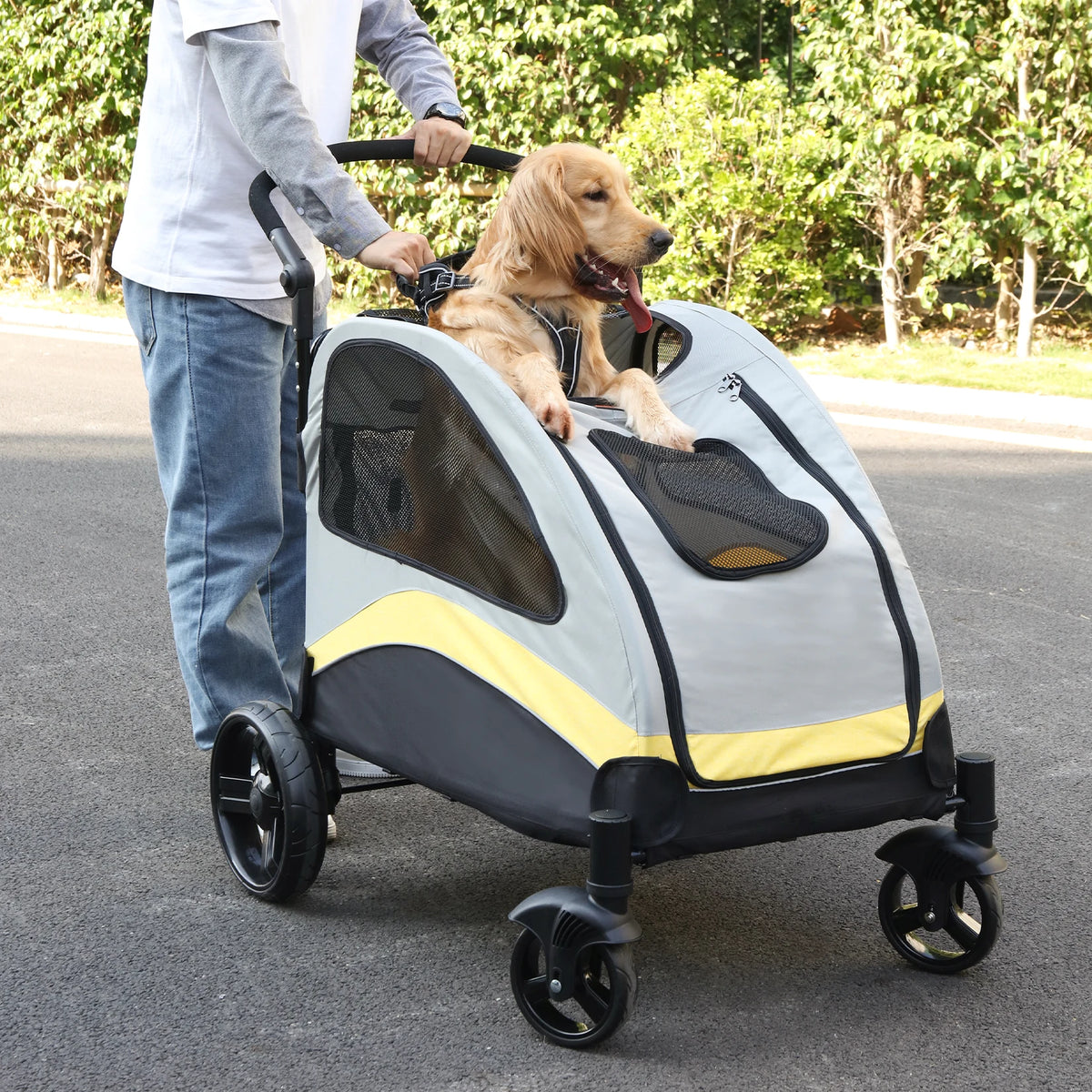 Portable Foldable Dog Stroller Breathable Four Wheel Pet Carrier