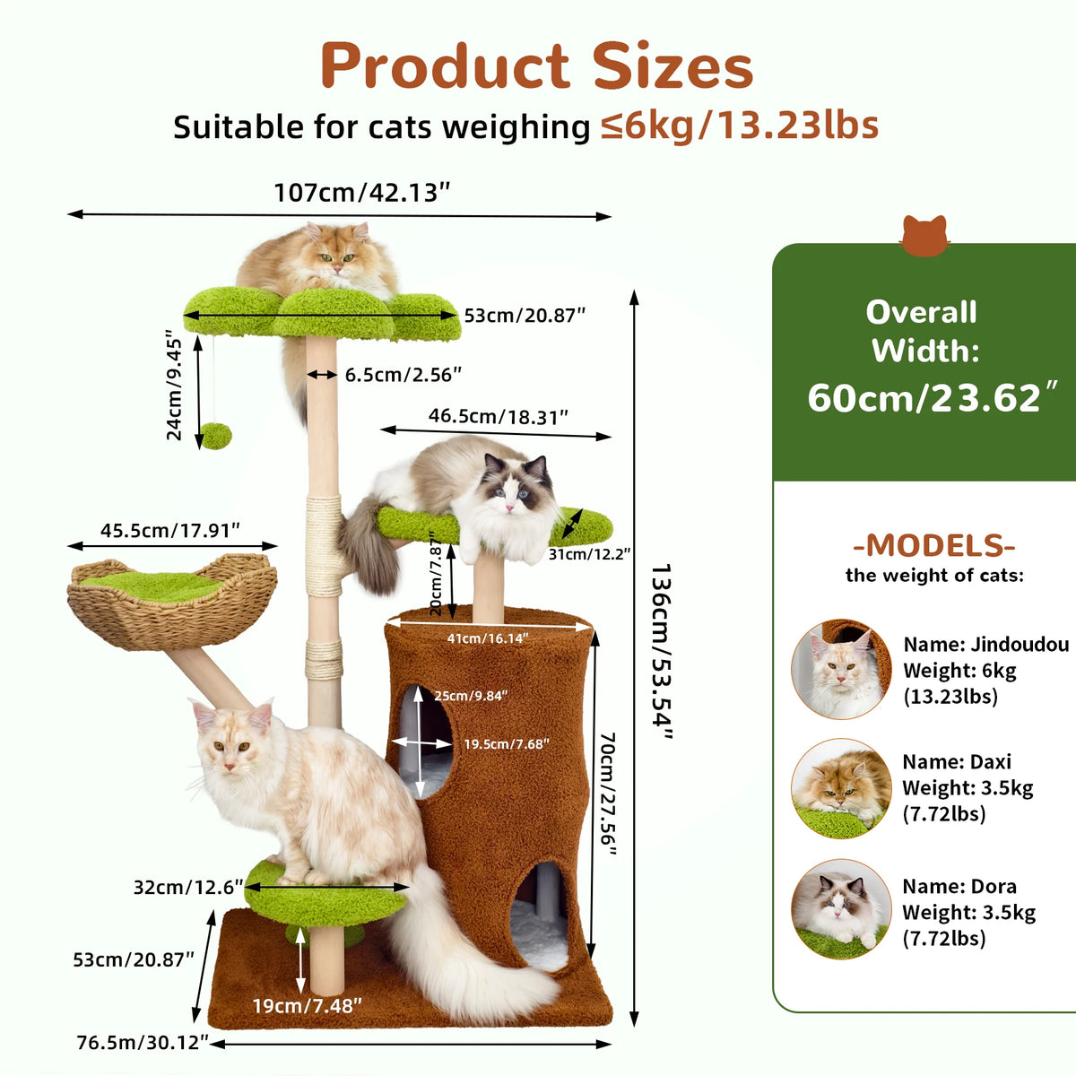 Borwart Wooden Cat Tree With Dual Sisal Scratching Posts