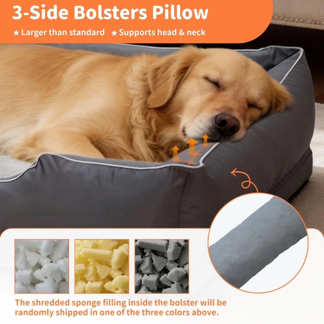 Borwart Orthopedic Dog Bed With Removable Cover And Bolster
