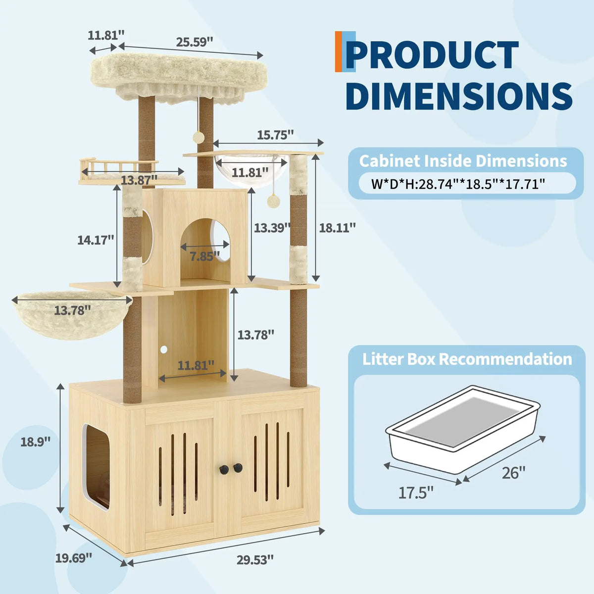 Studyset Cat Tree Litter Box Enclosure Multilevel Sisal Scratcher
