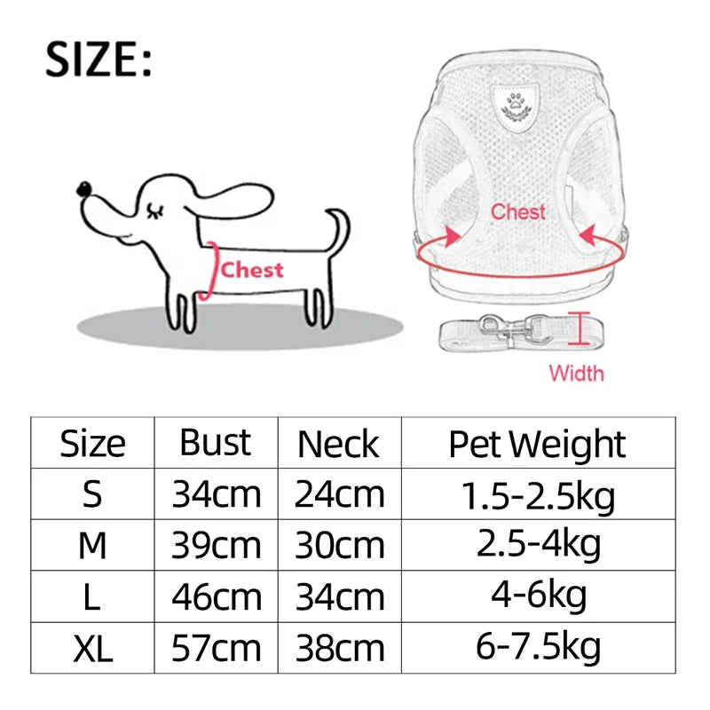 Reflective Adjustable Pet Harness With Leash For Dogs And Cats