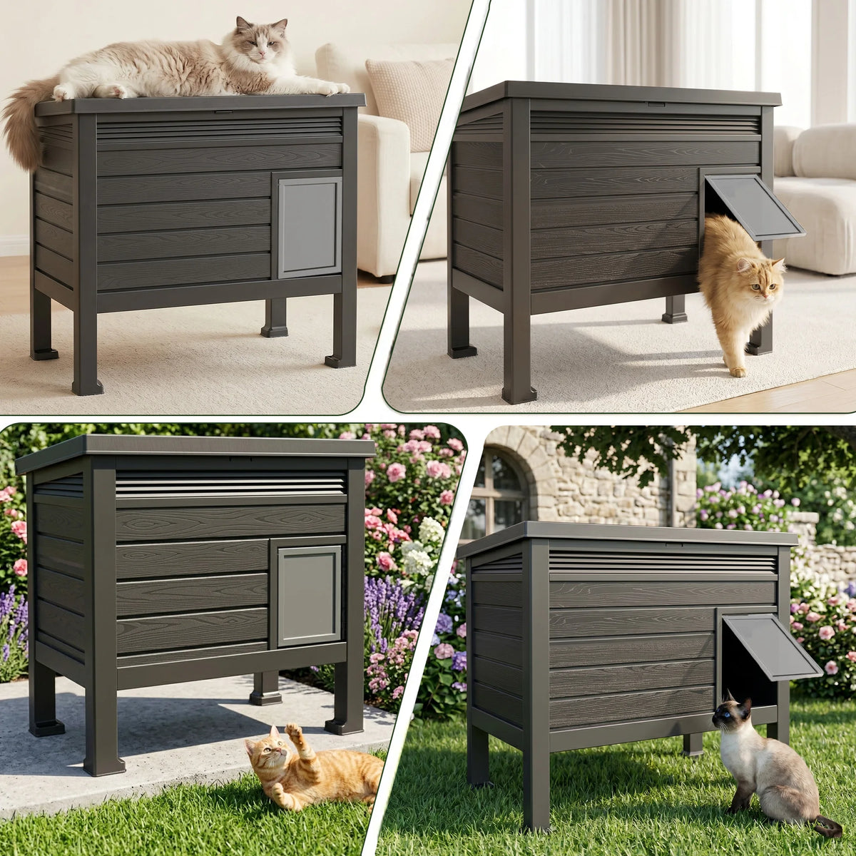 Weatherproof Resin Outdoor Cat Shelter With Openable Roof