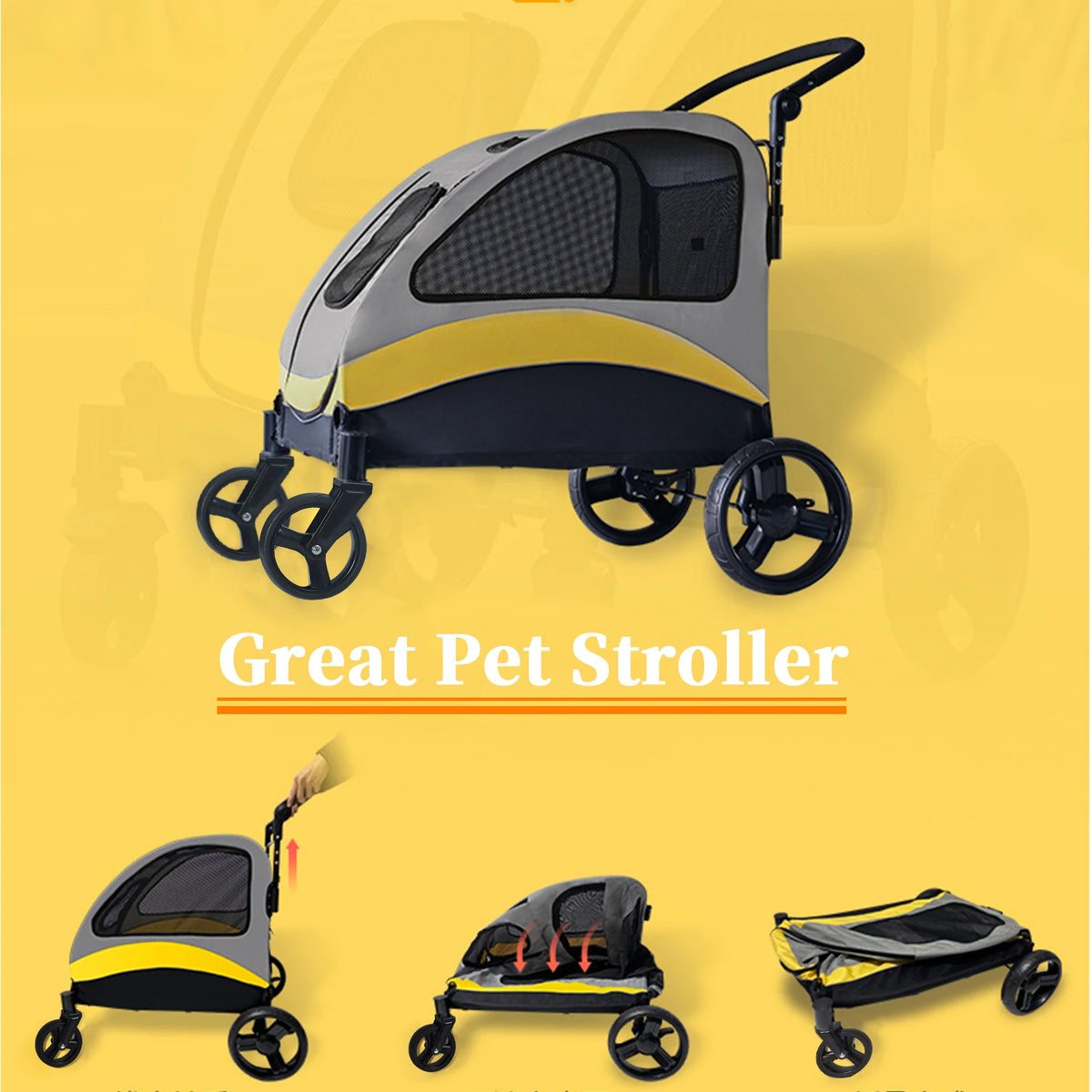 Portable Foldable Dog Stroller Breathable Four Wheel Pet Carrier