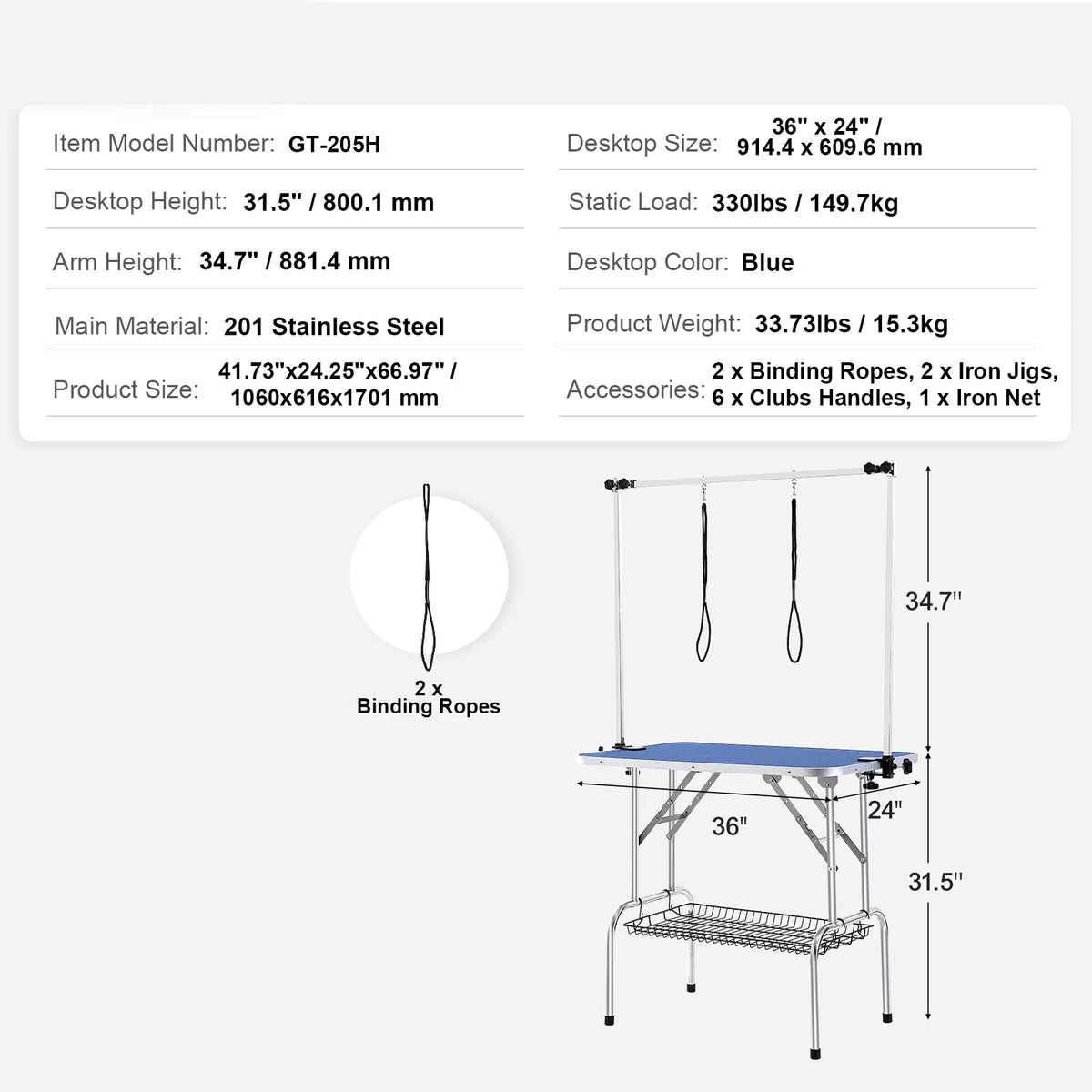 Foldable Dog Grooming Table With Two Arms And Safety Loop