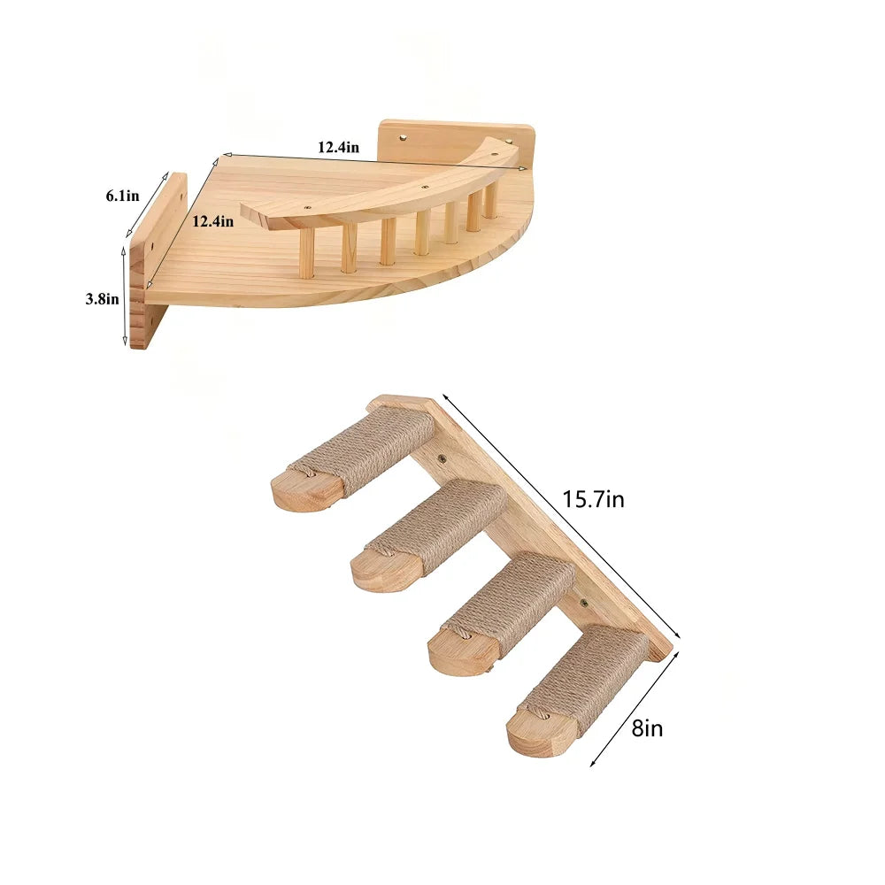 CWV Wall Mounted Corner Cat Wooden Hammock Steps Set
