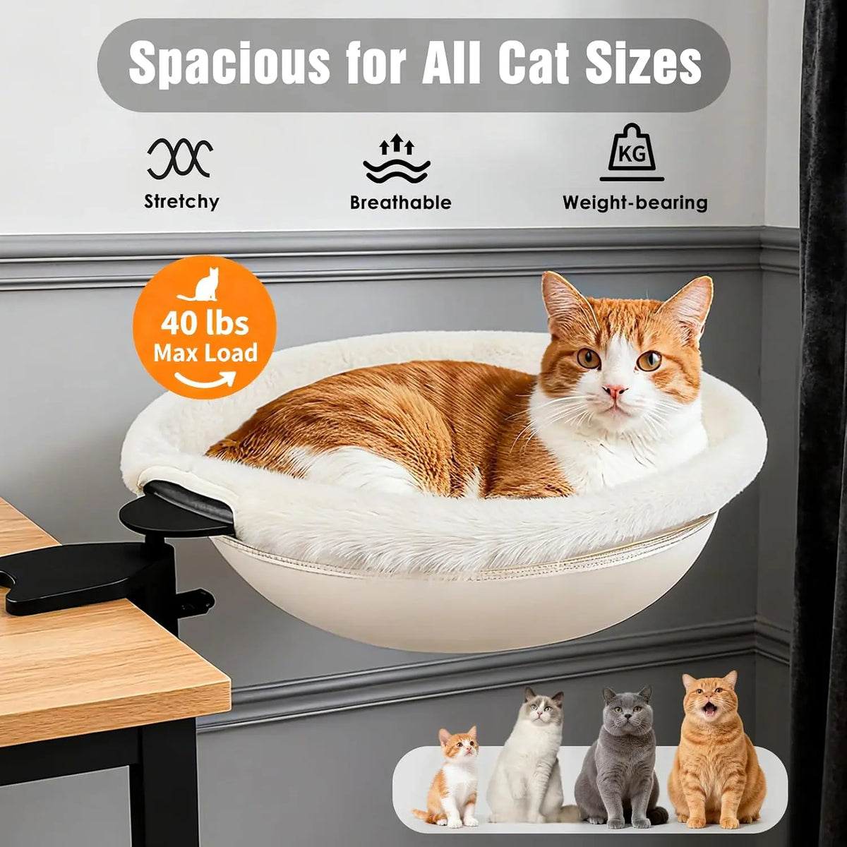 Adjustable Cat Window Perch Hammock Bed For Desk And Home
