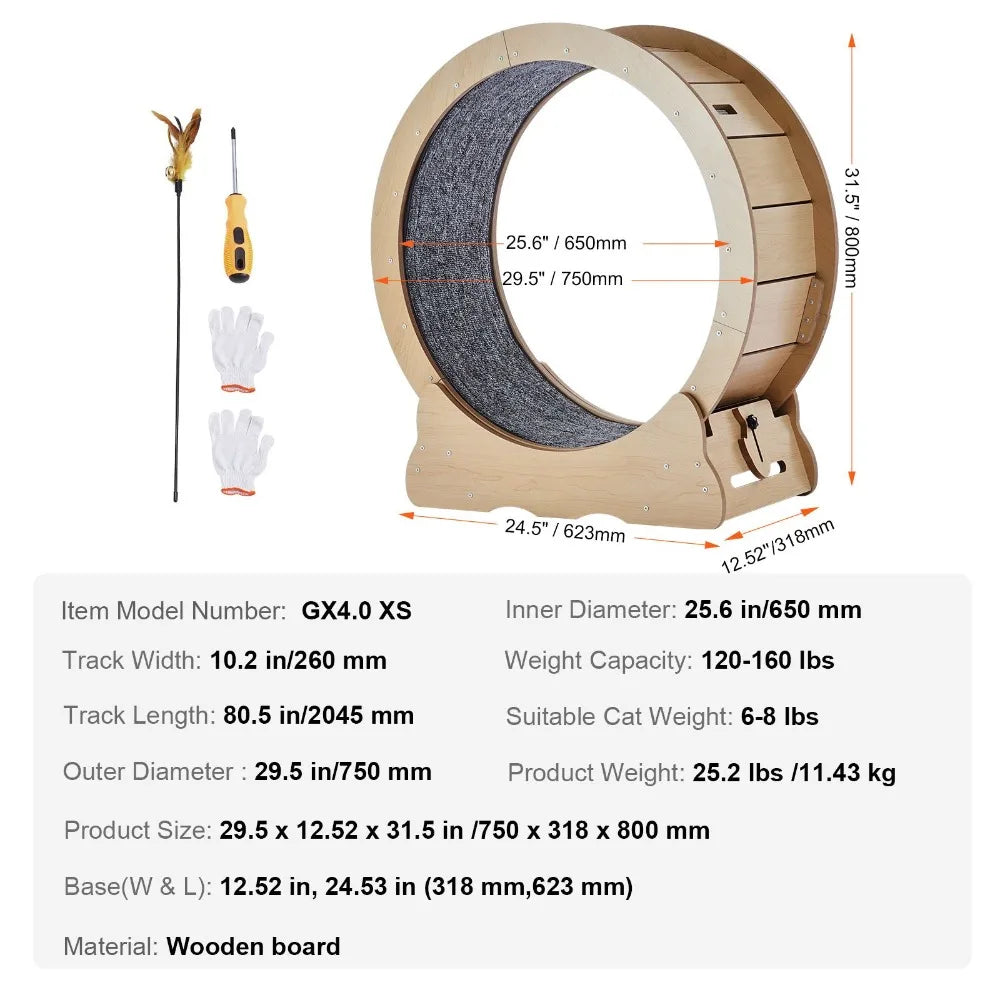 Wooden Cat Exercise Wheel For Indoor Pets Featuring Silent Running