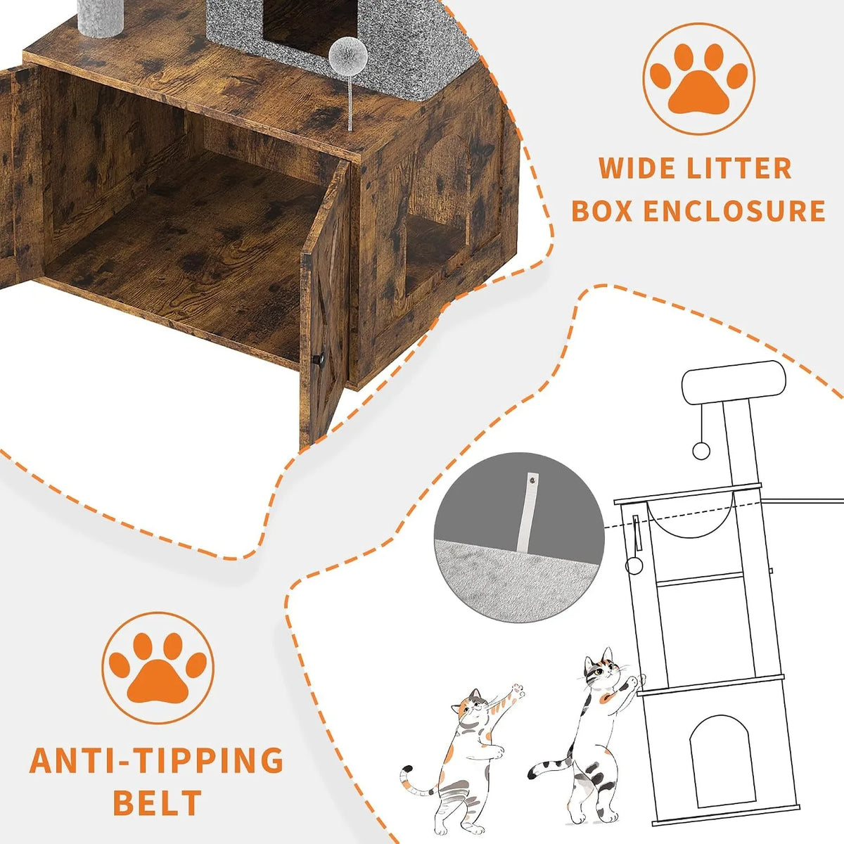 Modern Cat Tree With Hidden Litter Box Condo And Hammock