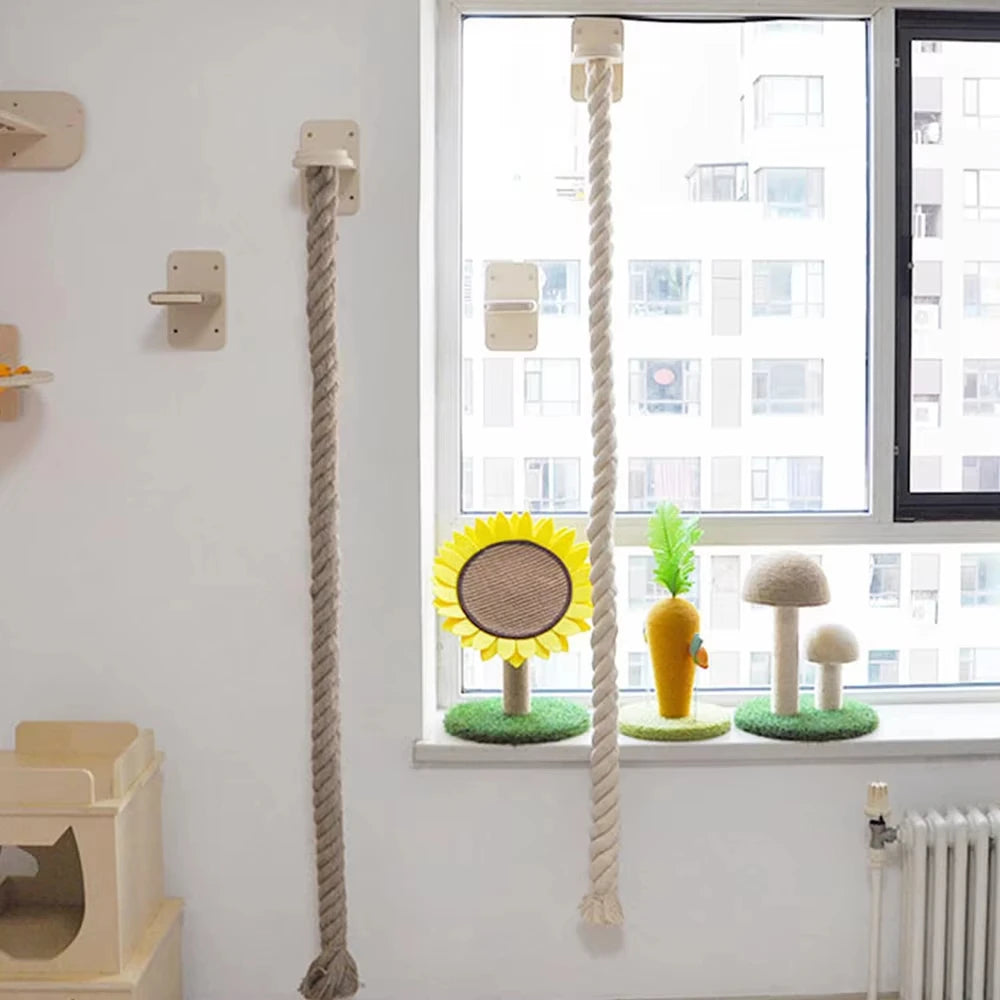 Wall Mounted Cat Climbing Shelf With Sisal Scratching Post