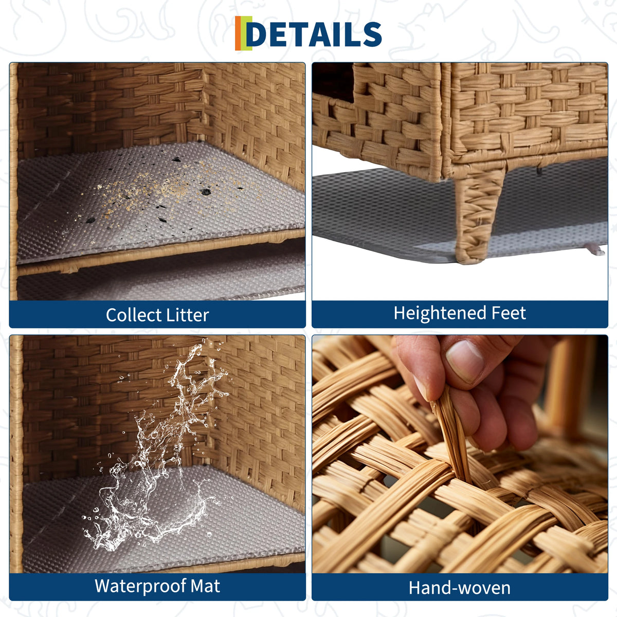 HiMiss Handwoven Rattan Hidden Cat Litter Box Enclosure Furniture