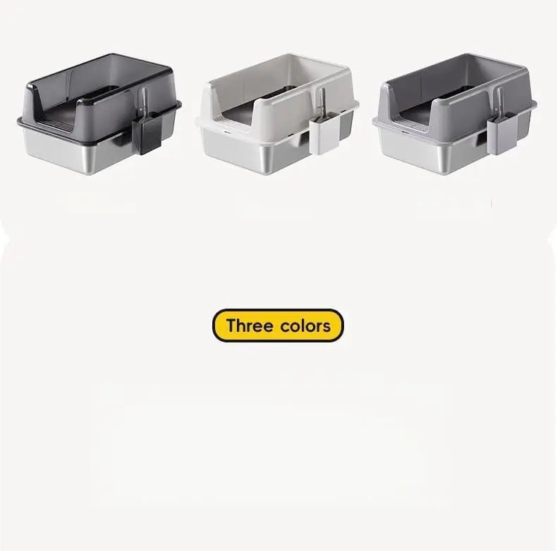 60×40×36.5cm Stainless Steel Cat Litter Tray with Top Entry, Litter Scoop | Extra Large Cat Litter Box with Non-Stick, Odor Resistant, Leak & Splash Proof Easy Clean