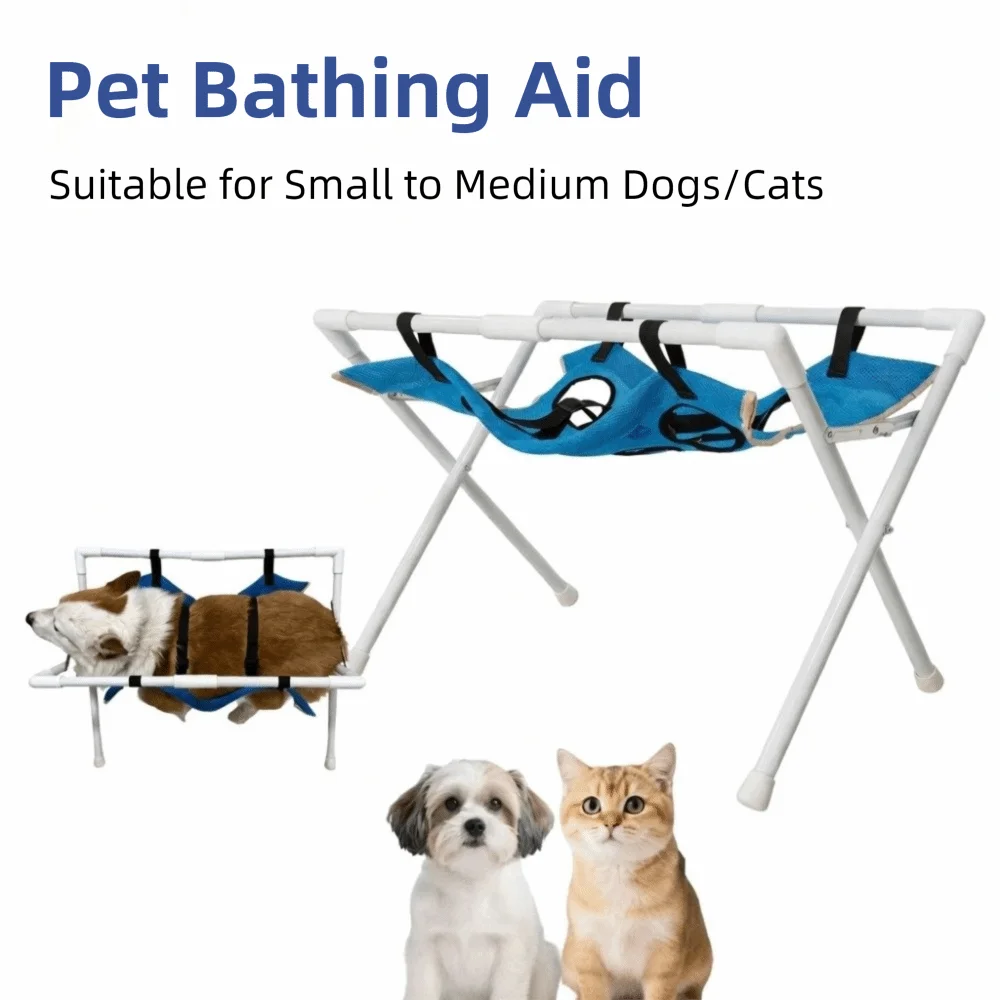 Folding Cat Bathing Rack Breathable Anti-Bite Pet Grooming Hammock Stable Structure Quick-Dry Mesh Pet Washing Station