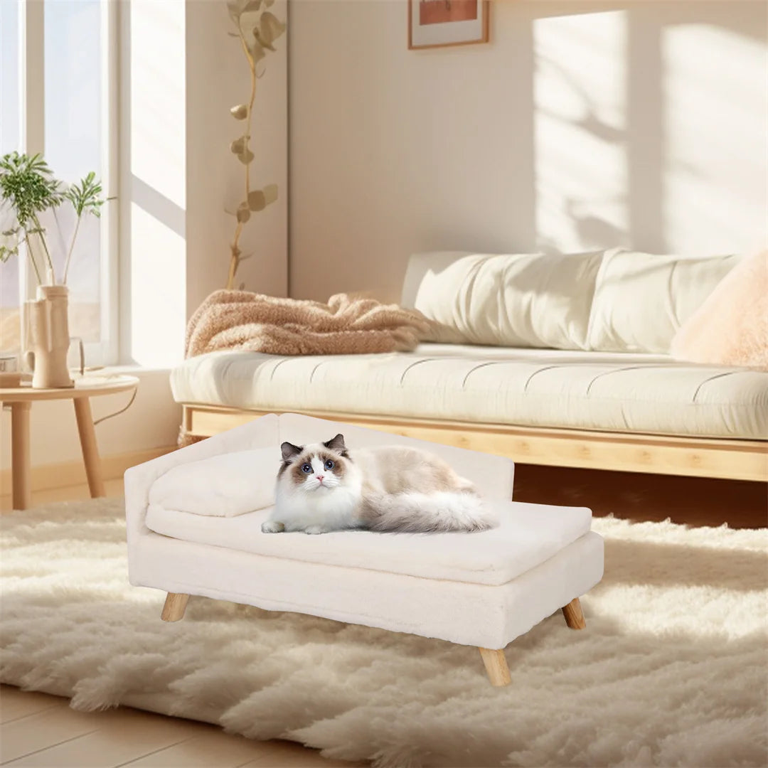 Comfortable L Shaped Plush Pet Sofa With Rubber Wood Legs