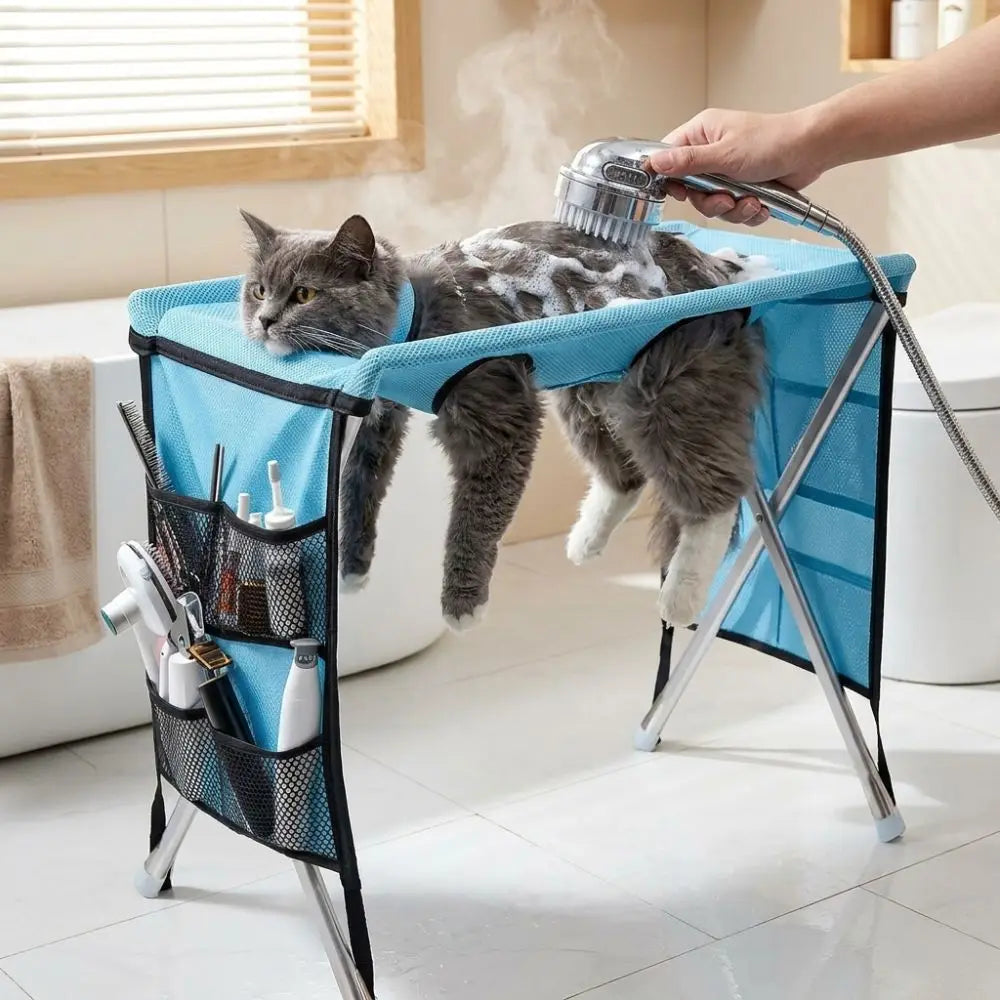 Folding Pet Grooming Hammock Anti-Scratch Quick Drying Pet Washing Station Sturdy with Support Frame Dog Grooming Table Pet Care