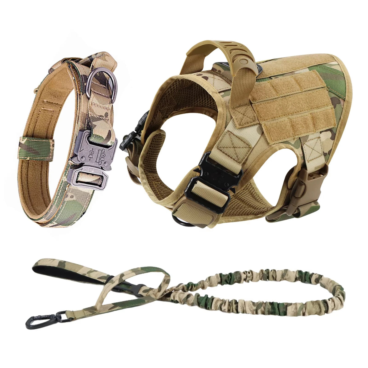 Adjustable Nylon Tactical Dog Harness Collar And Leash Set