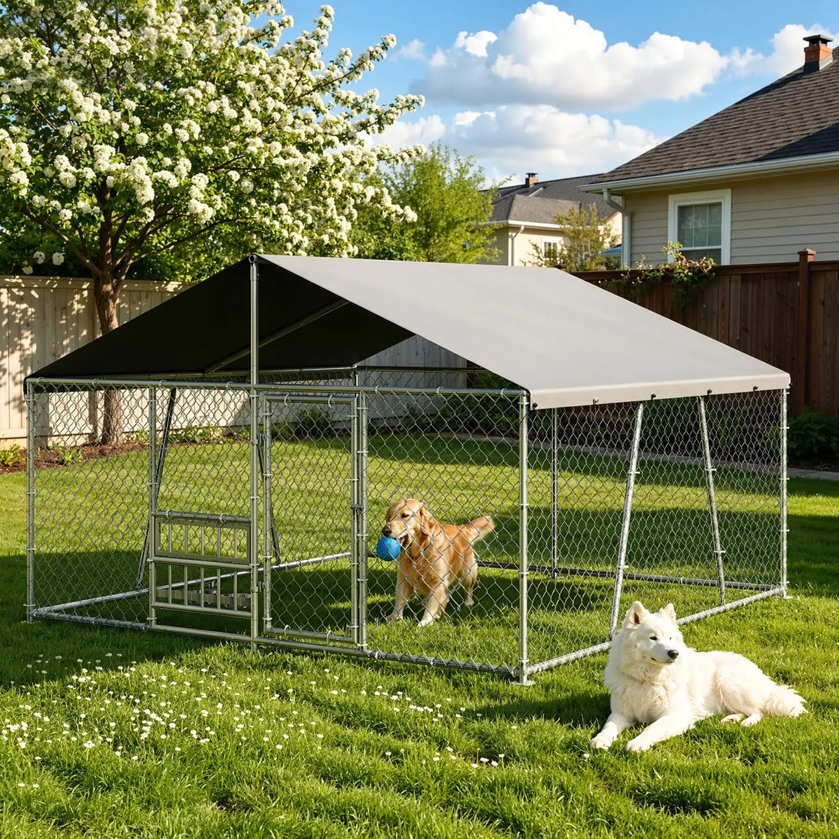 DishyKooker Galvanized Steel Outdoor Dog Kennel With Waterproof Roof