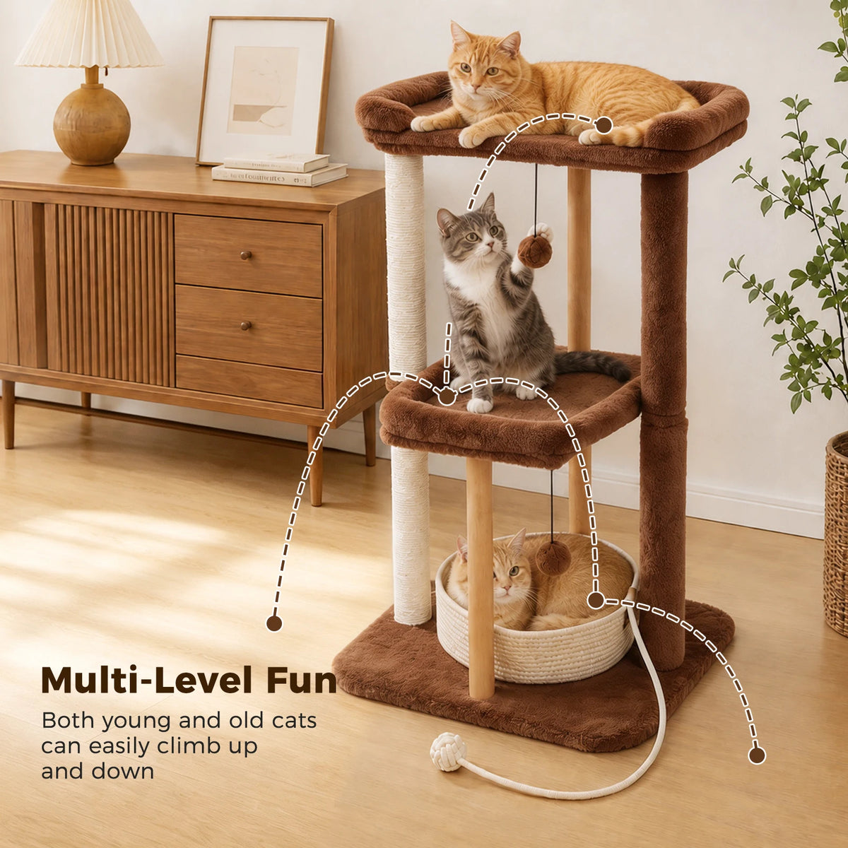Pawz Road Wood Cat Tower With Sisal Scratching Posts
