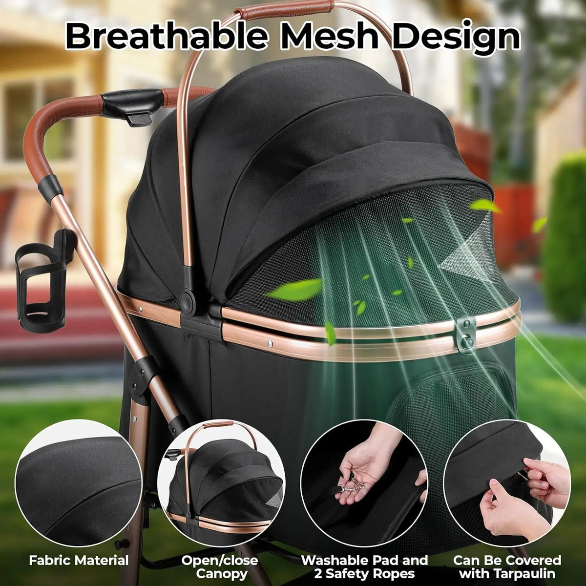 Foldable All Terrain Three In One Pet Stroller With Basket