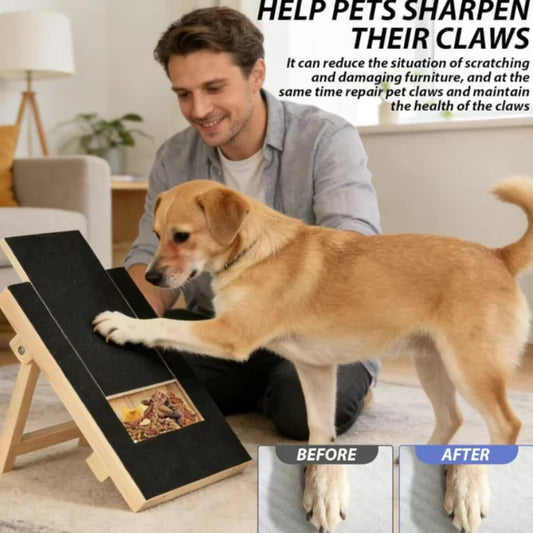 Wooden Dog Scratching Board With Treat Box Nail Trim Pad