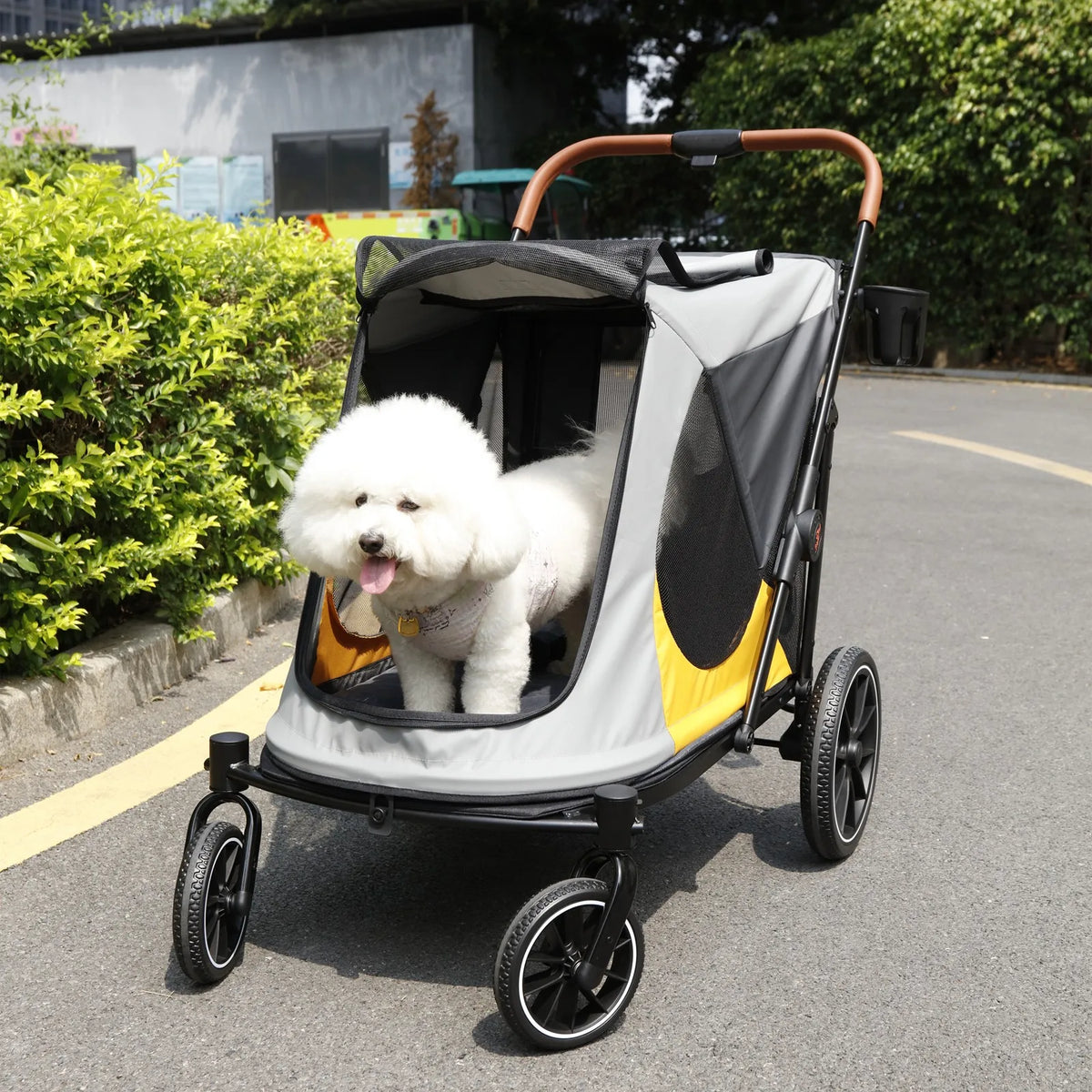 Portable Foldable Pet Stroller With Breathable Mesh And Wheels