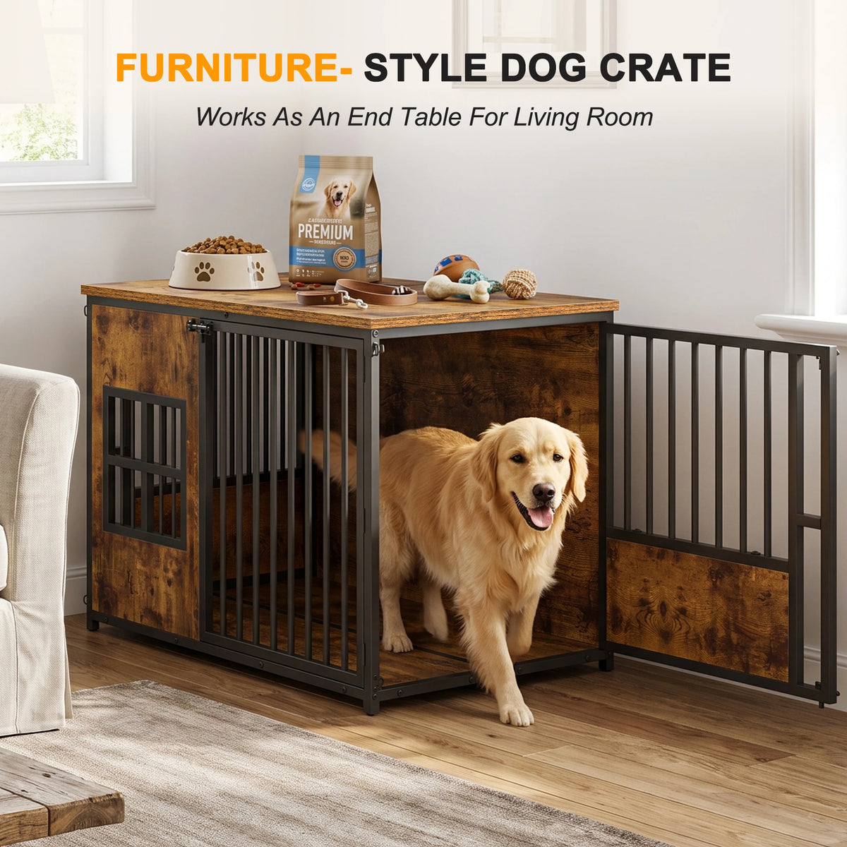 Wooden Indoor Dog Crate With Storage Top And Pet Furniture