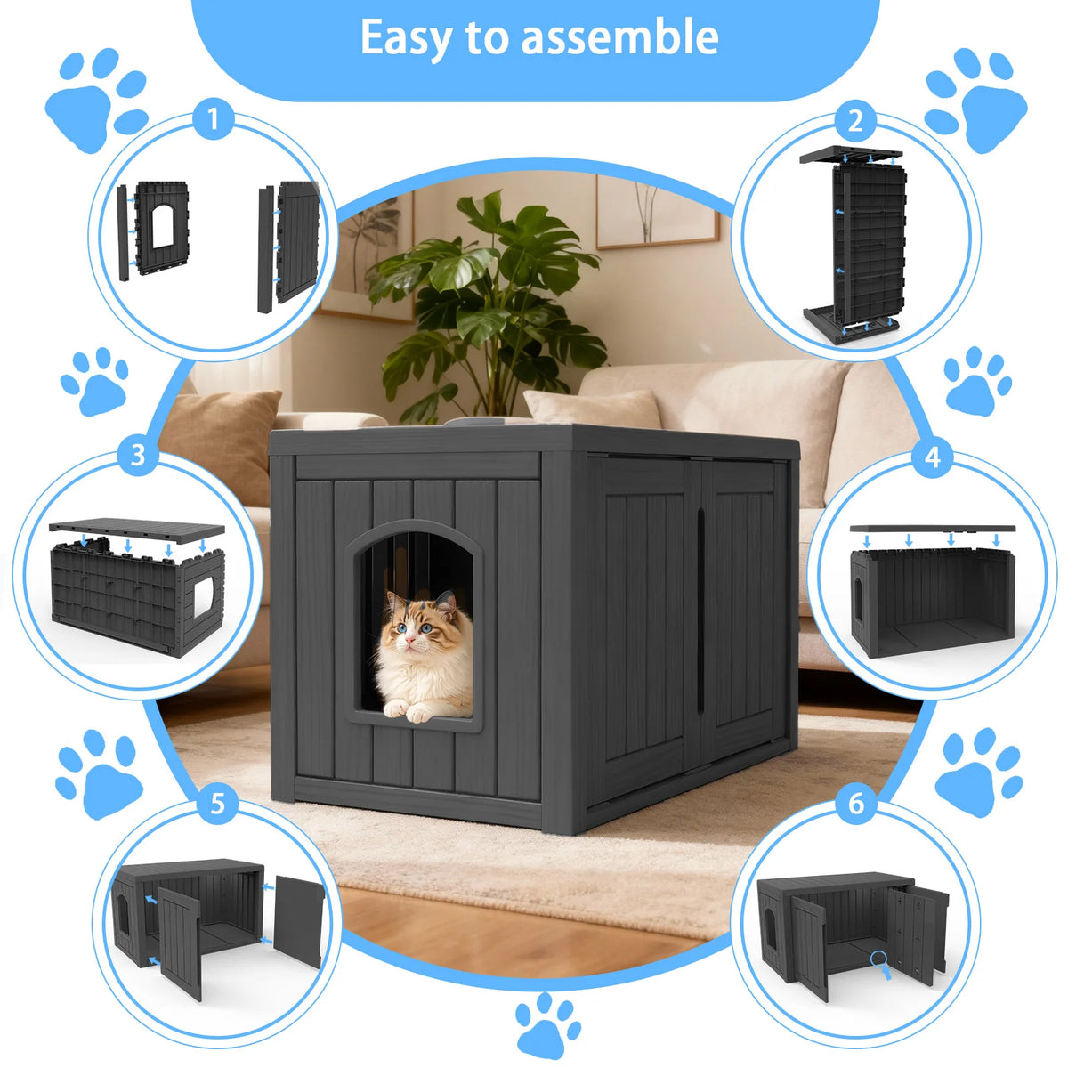 Weatherproof Resin Cat House With Double Doors And Flat Roof