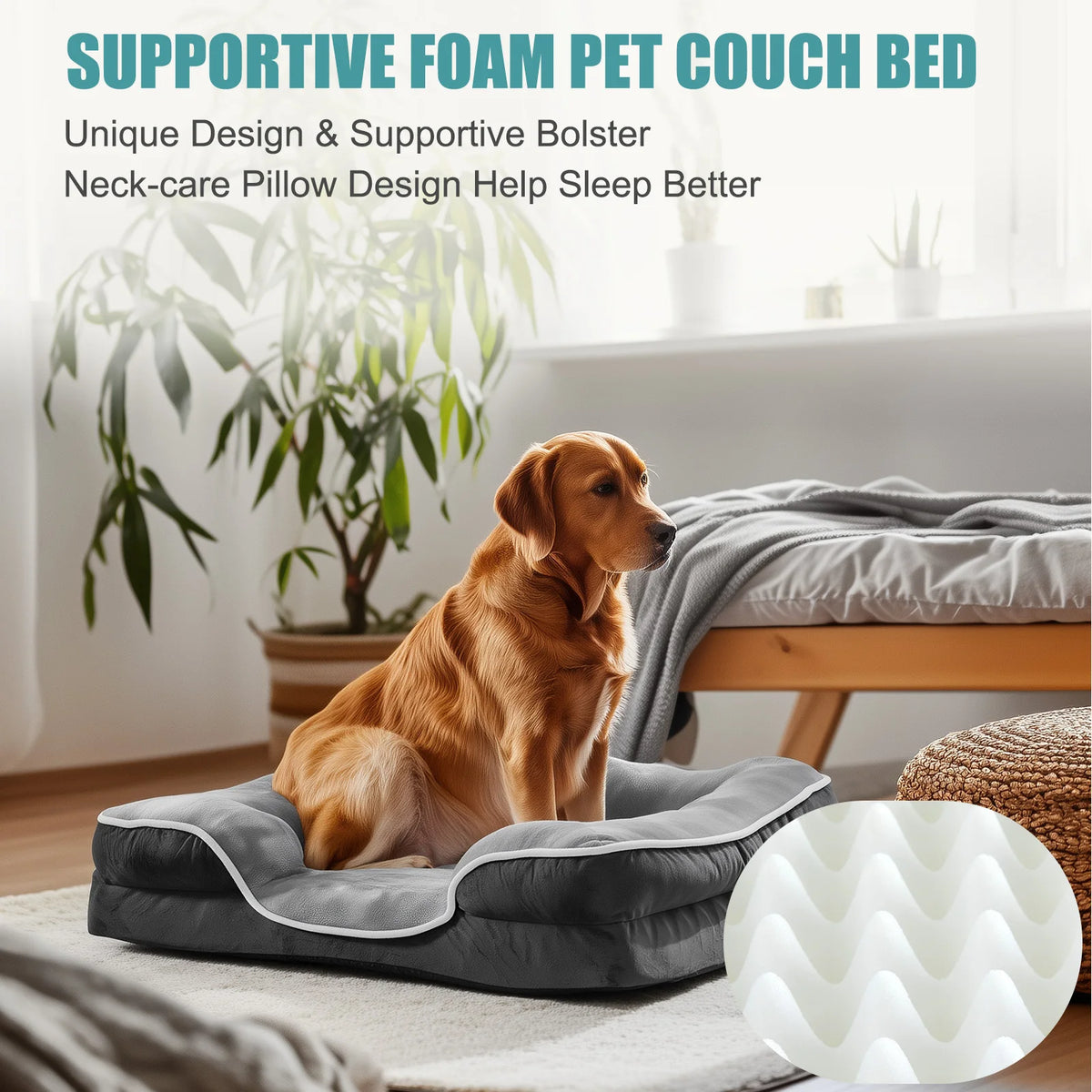 MCQ Orthopedic Memory Foam Dog Bed With Machine Washable Cover