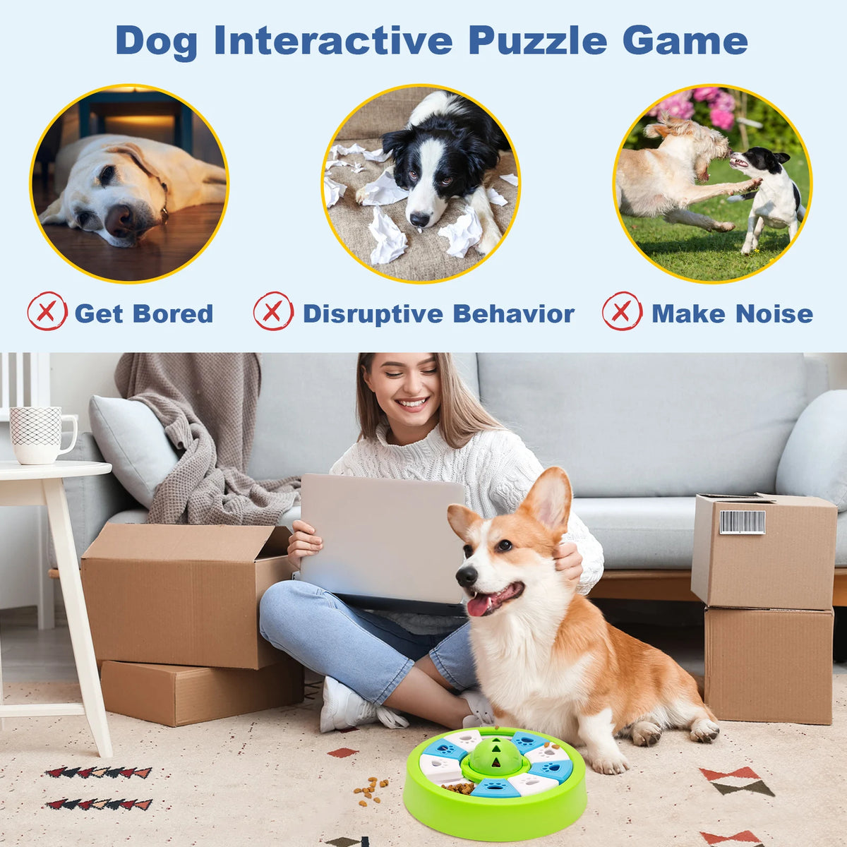 Dog Slow Feeder Bowl Cats Puzzle Toy Snack Storage Food Dispenser Boredom Buster Pet Dish Unique Puzzle Design IQ Training Game
