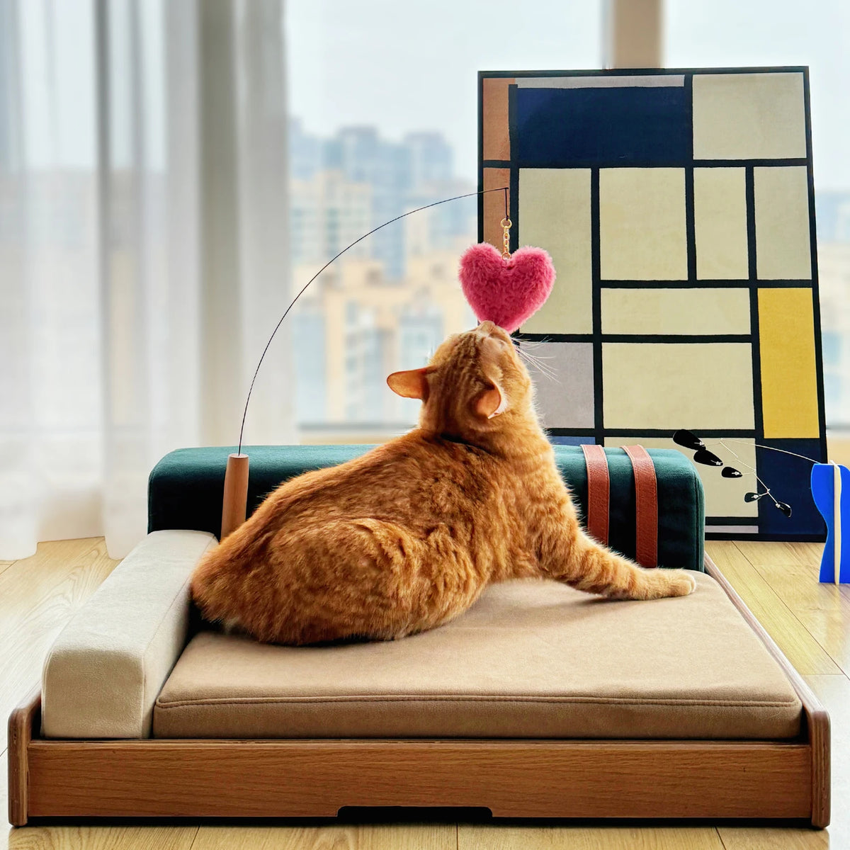 Natural Oak Veneer Wooden Pet Bed With Removable Cushion