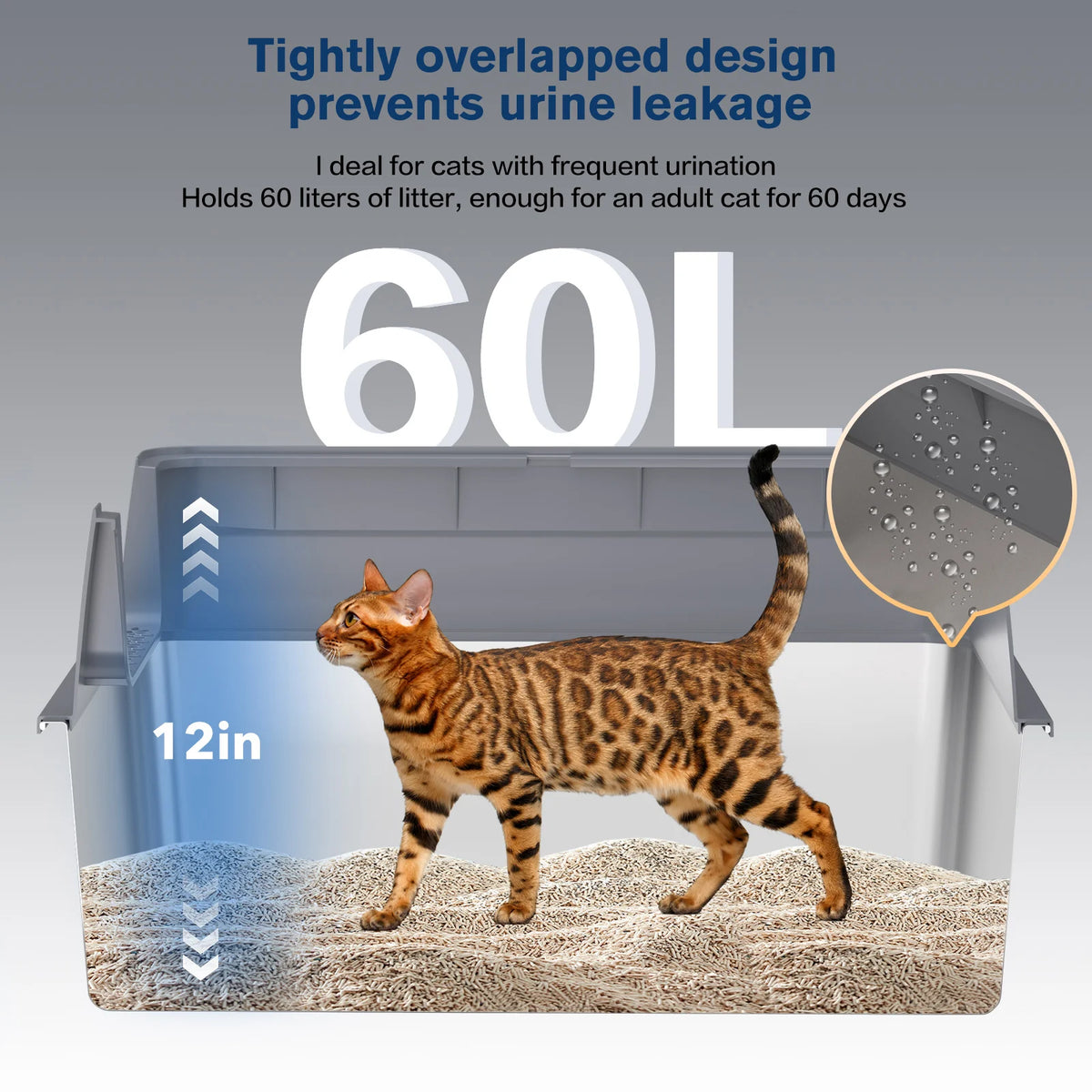 Extra Large XXL Stainless Steel Cat Litter Box with Lid, 26' L X 18' W X 12' H Metal Litter Box with High Sides for Big Cats