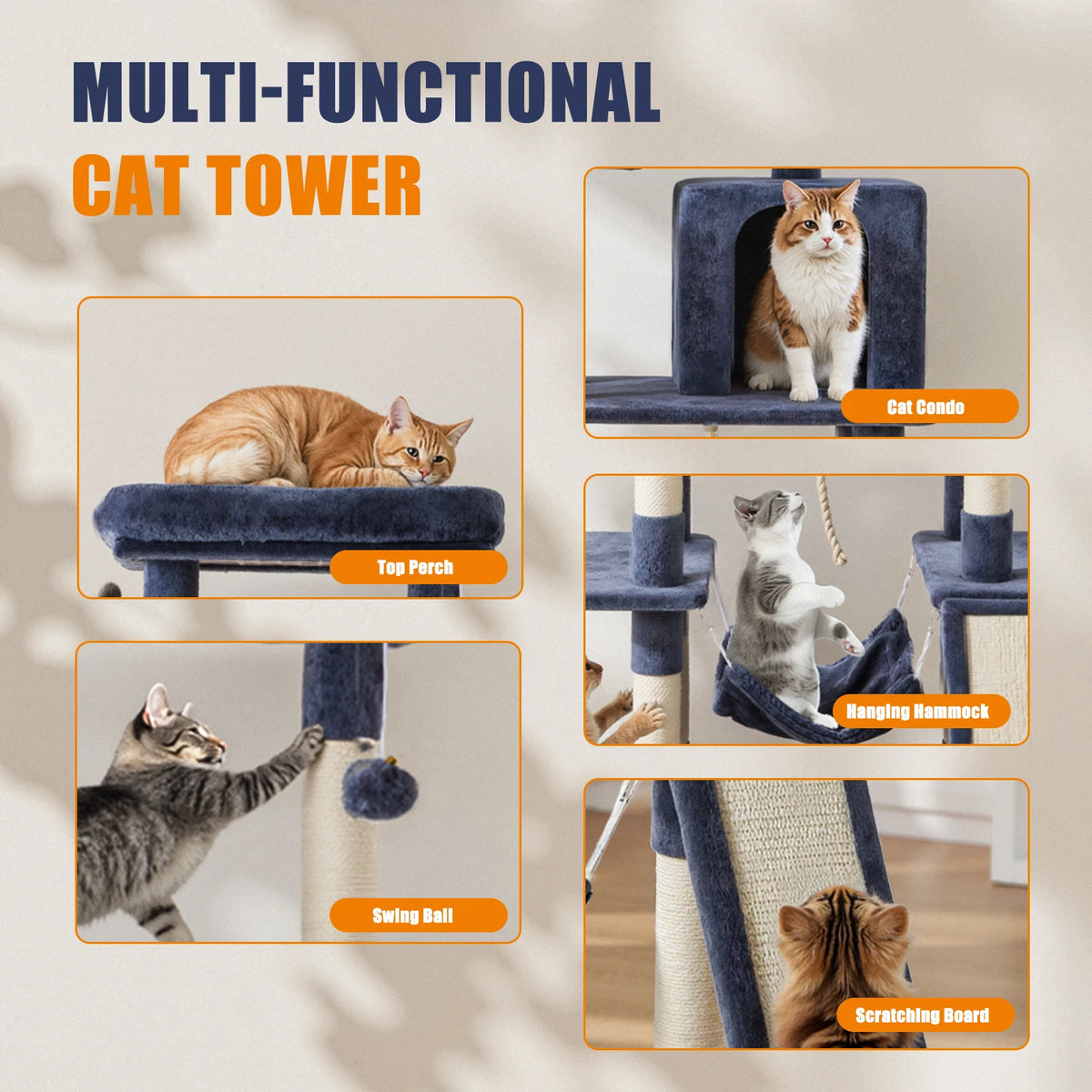 JHK Multi Level Cat Tower With Sisal Scratching Posts