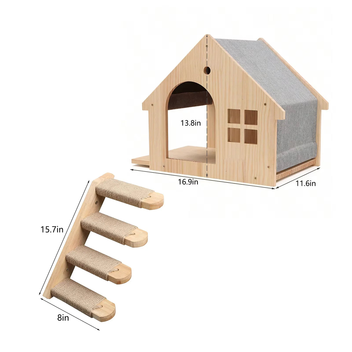 Wall Mounted Wooden Cat Villa Climbing Shelf For Indoor Pets