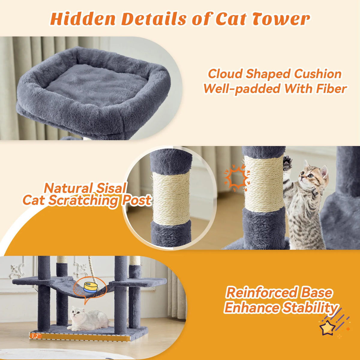 MCQ Multi Tier Cat Climbing Tower With Sisal Scratching Posts