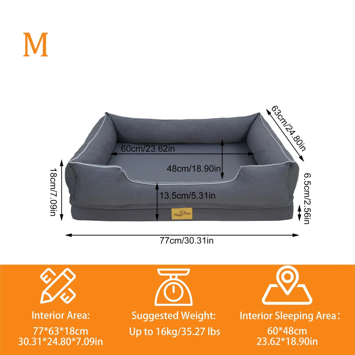 Bingopaw Orthopedic Dog Bed With Removable Washable Cover