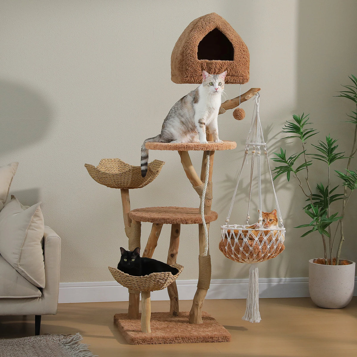 Pawz Road Modern Cat Tower Featuring Swing Hammock And Baskets