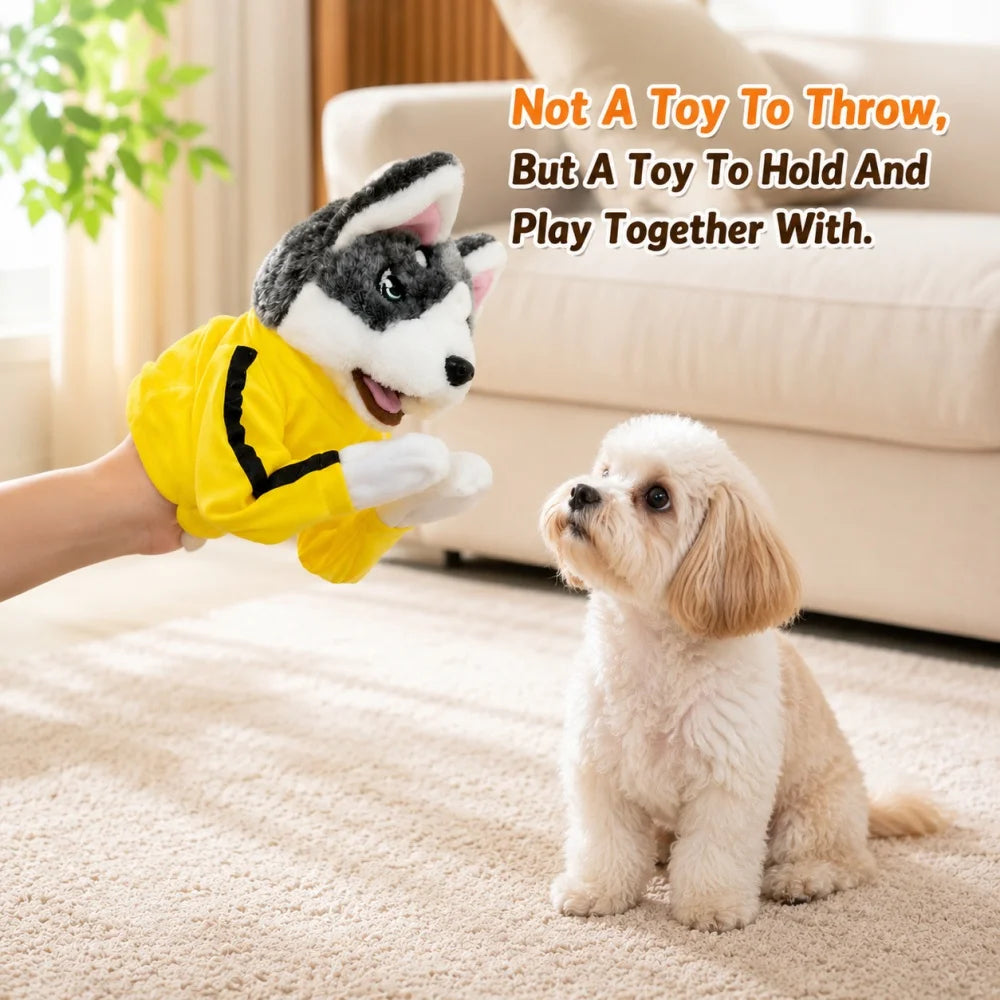 Plush Husky Hand Puppet Interactive Pet Toy for Dogs Cats Funny Boxing Puppet Handheld Plaything Cute Video Prop Not a Chew Toy